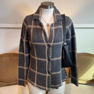 Bartolini Italy Gray Plaid Women's Jacket Wool Cashmere Blend, Size L